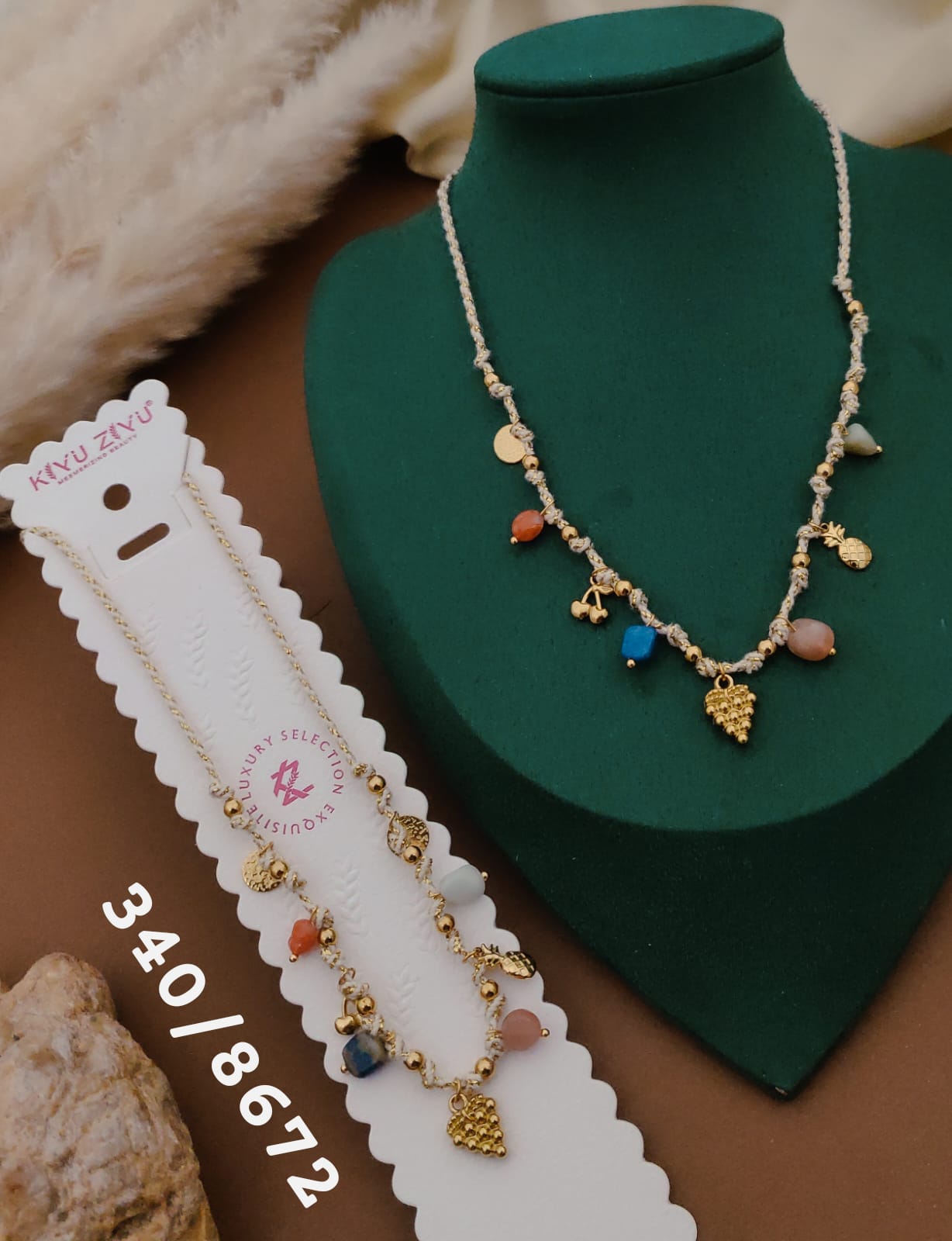 Anti-Tarnish Fruity Charm Beaded Necklace – Gold Finish