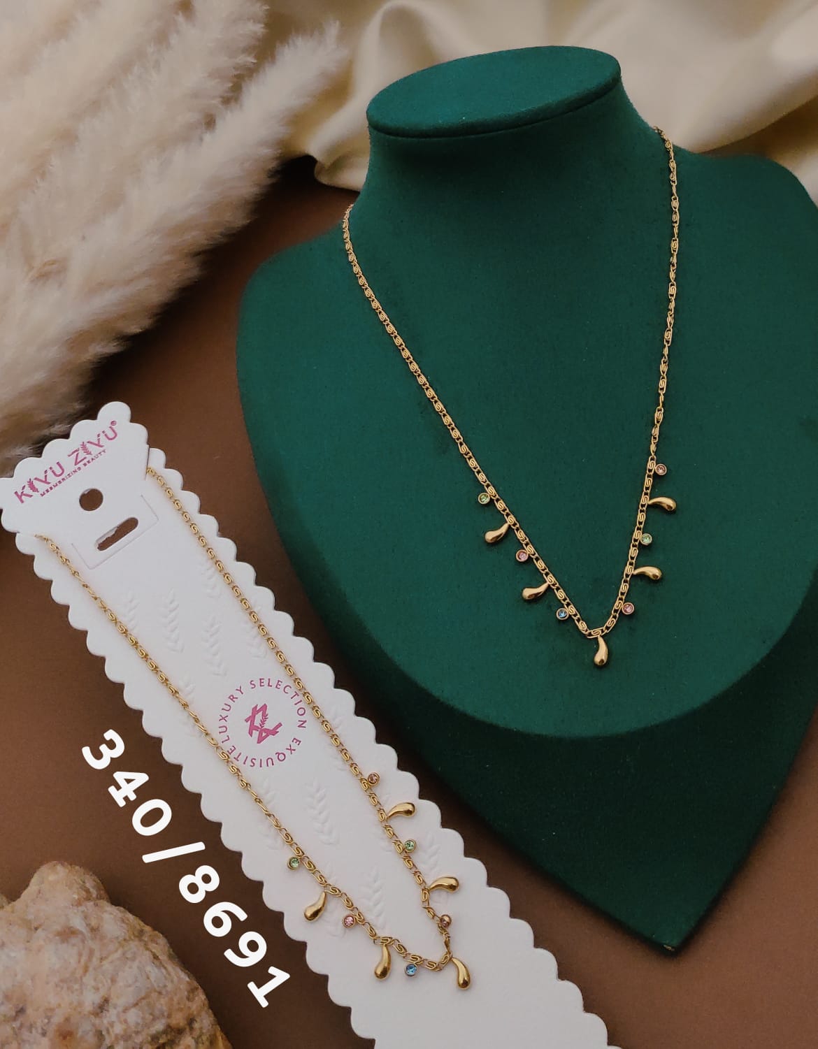 Anti-Tarnish Crystal Drop Necklace – Gold Finish