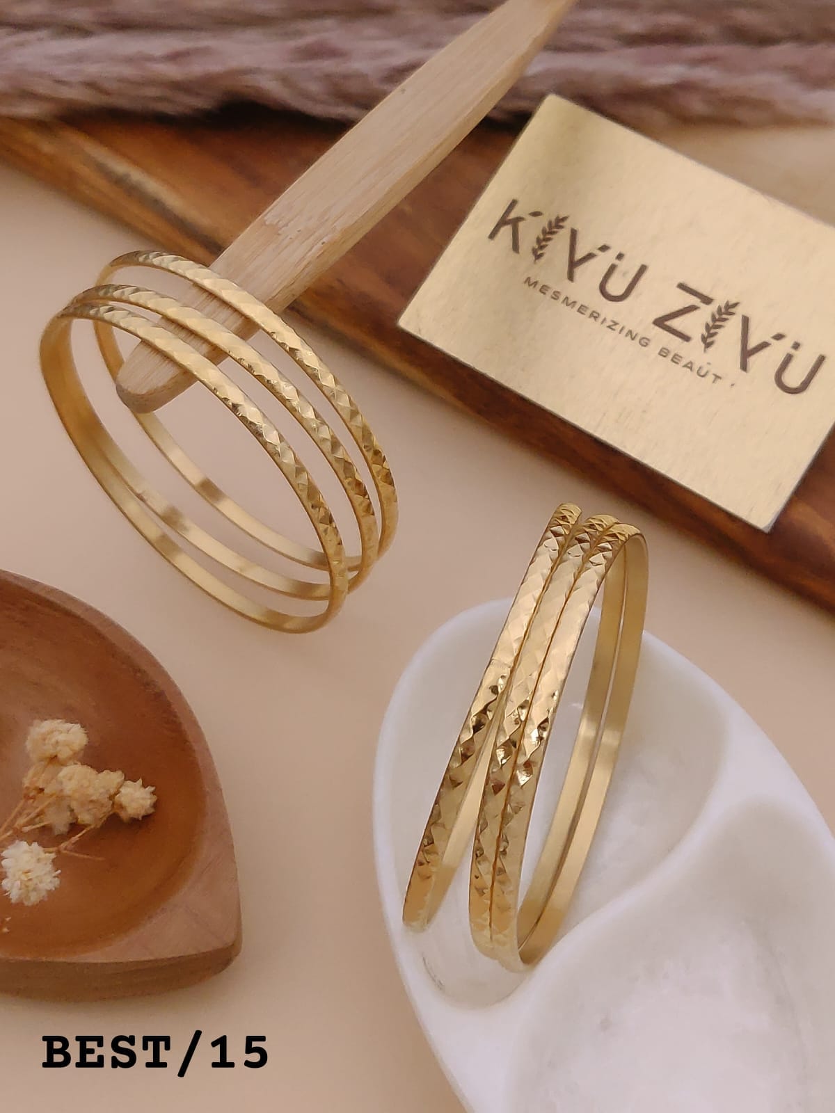 Diamond Cut Triple Layer Anti-Tarnish Bangles Set