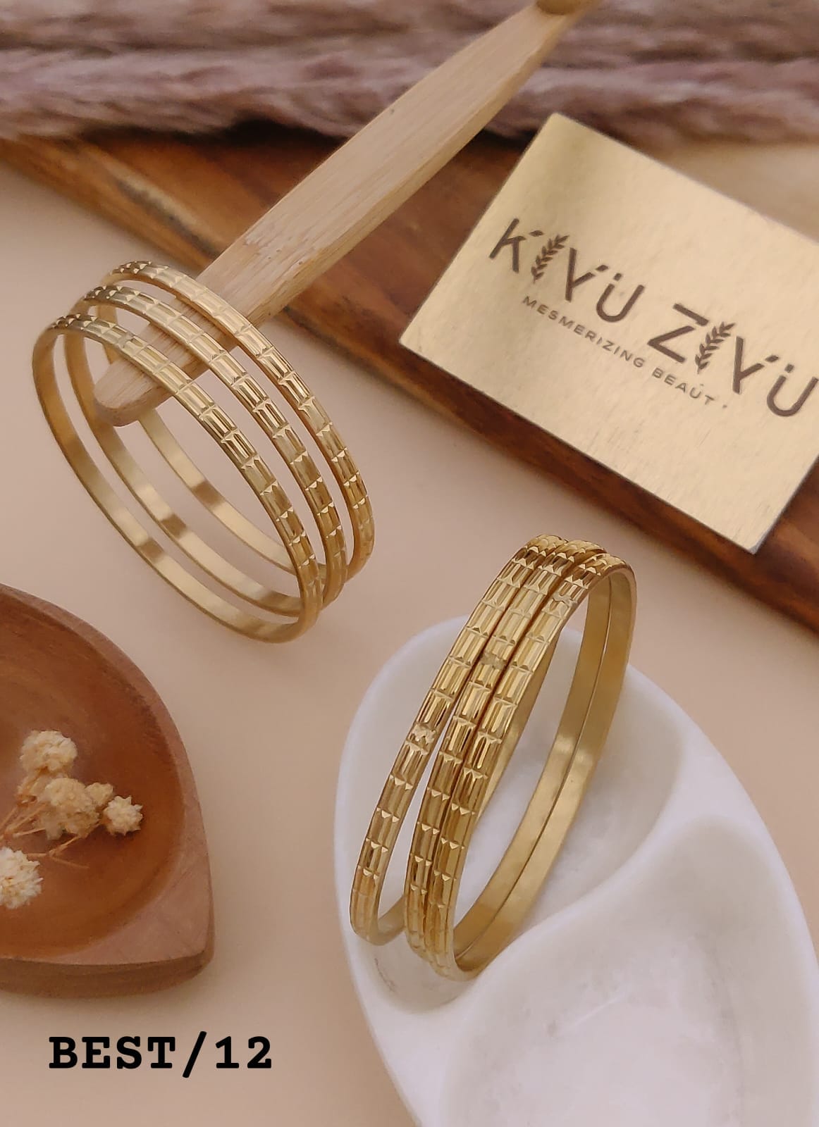Textured Triple Layer Anti-Tarnish Bangles Set