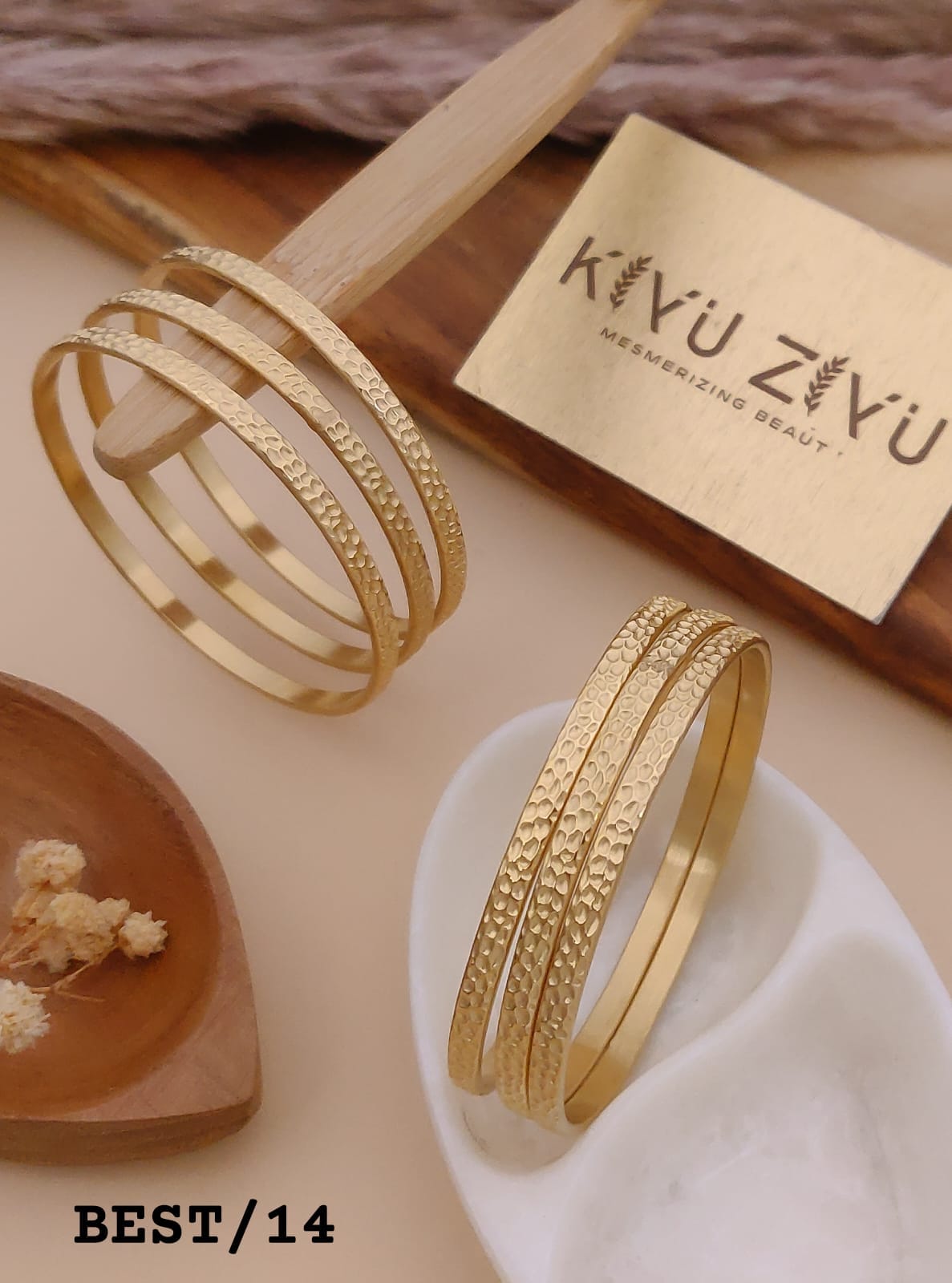 Textured Triple Line Anti-Tarnish Bangles Set