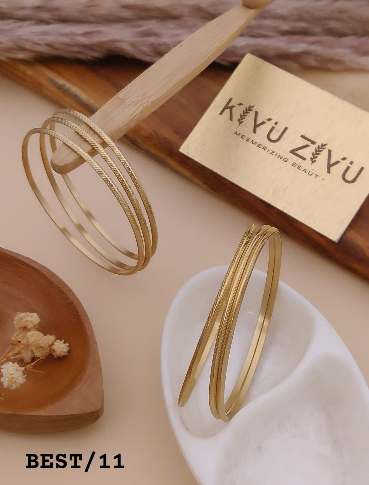 Textured Triple Line Anti-Tarnish Bangles Set
