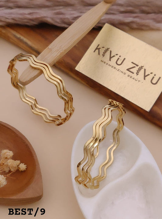 Wavy Triple Line Anti-Tarnish Bangles Set