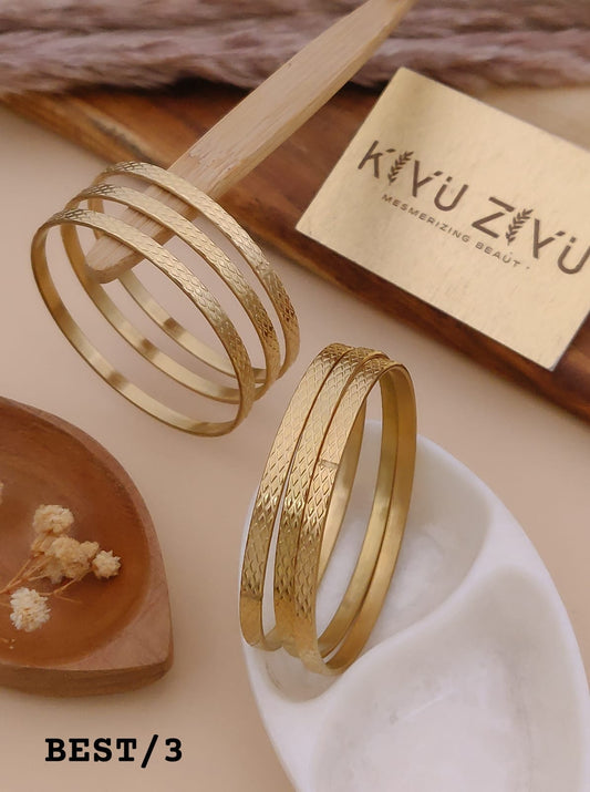 Textured Triple Line Anti-Tarnish Bangles Set