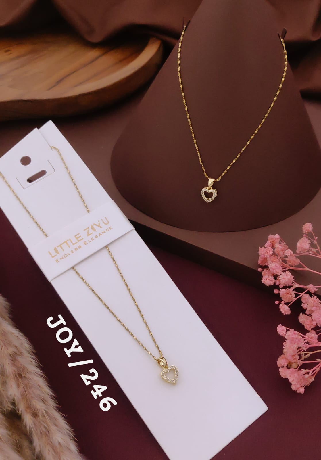 Golden Heart Crystal Outline Pendant Necklace