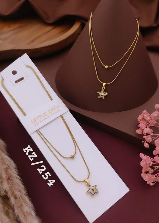 Golden Star Crystal Layered Necklace