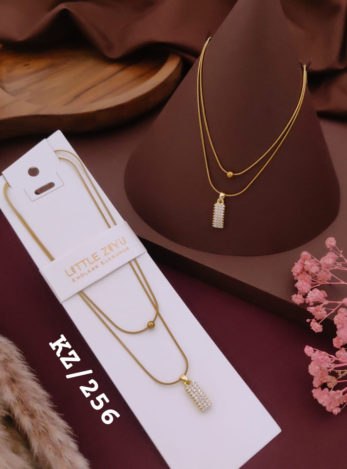 Golden Double-Layer Crystal Bar Pendant Necklace