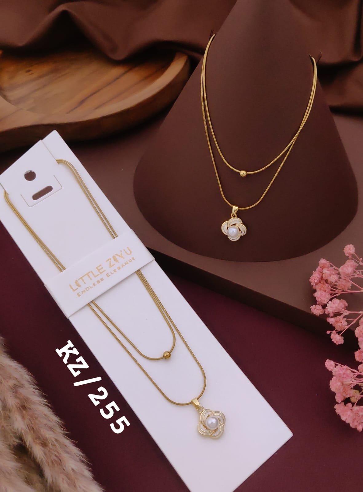 Golden Pearl Flower Layered Necklace