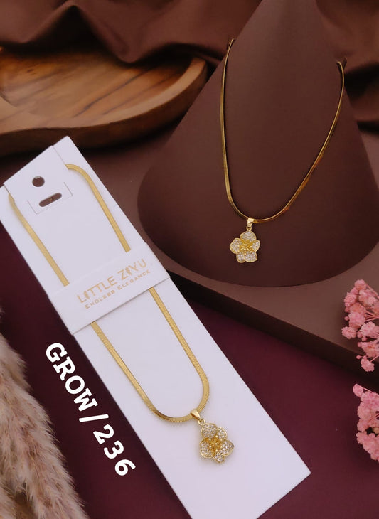 Golden Floral Crystal Pendant Necklace