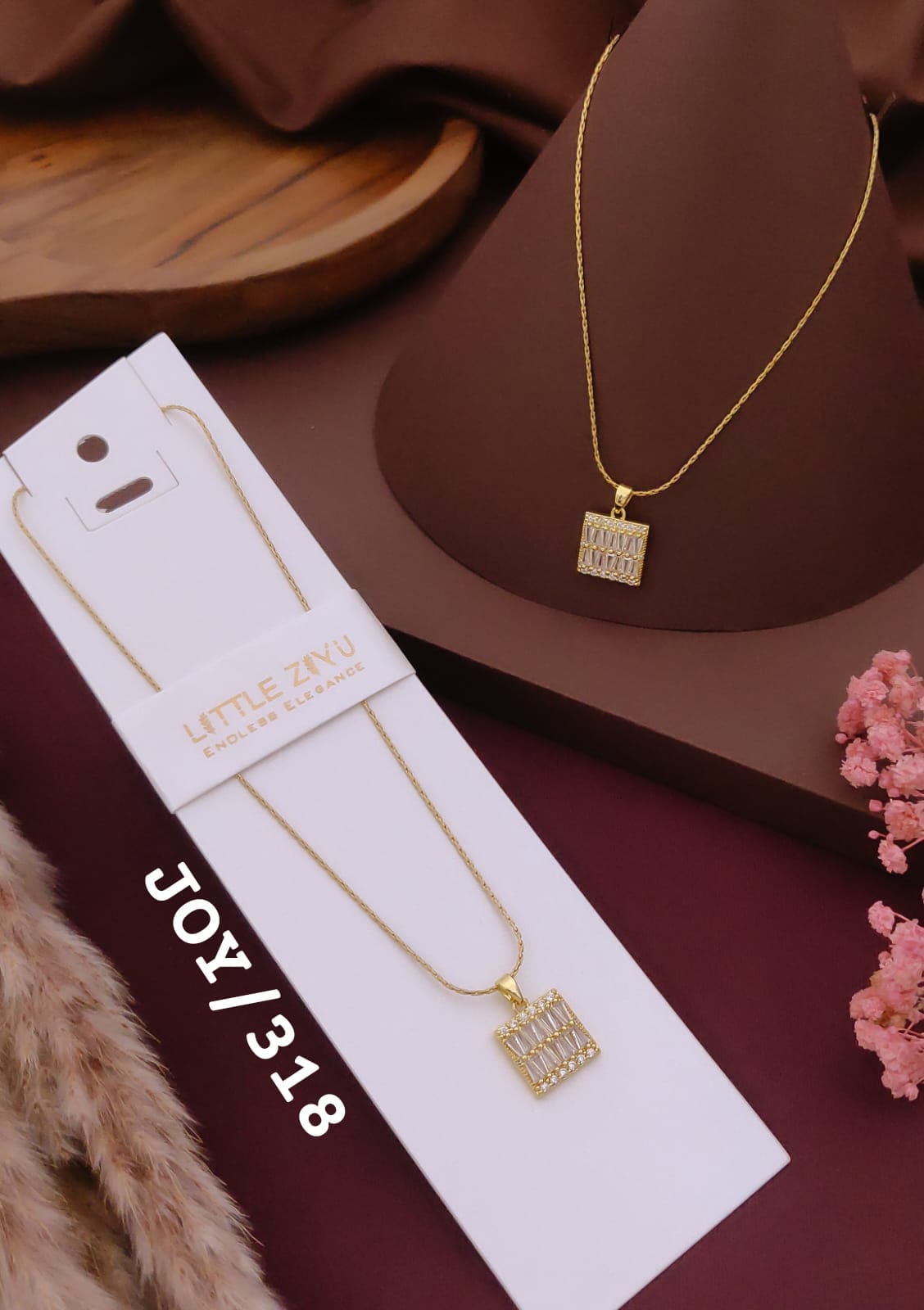 Golden Crystal Geometric Bar Pendant Necklace