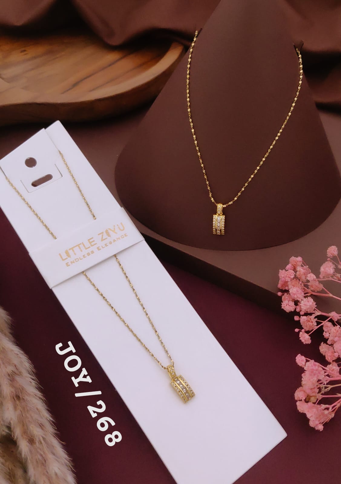 Golden Triple Crystal Bar Pendant Necklace