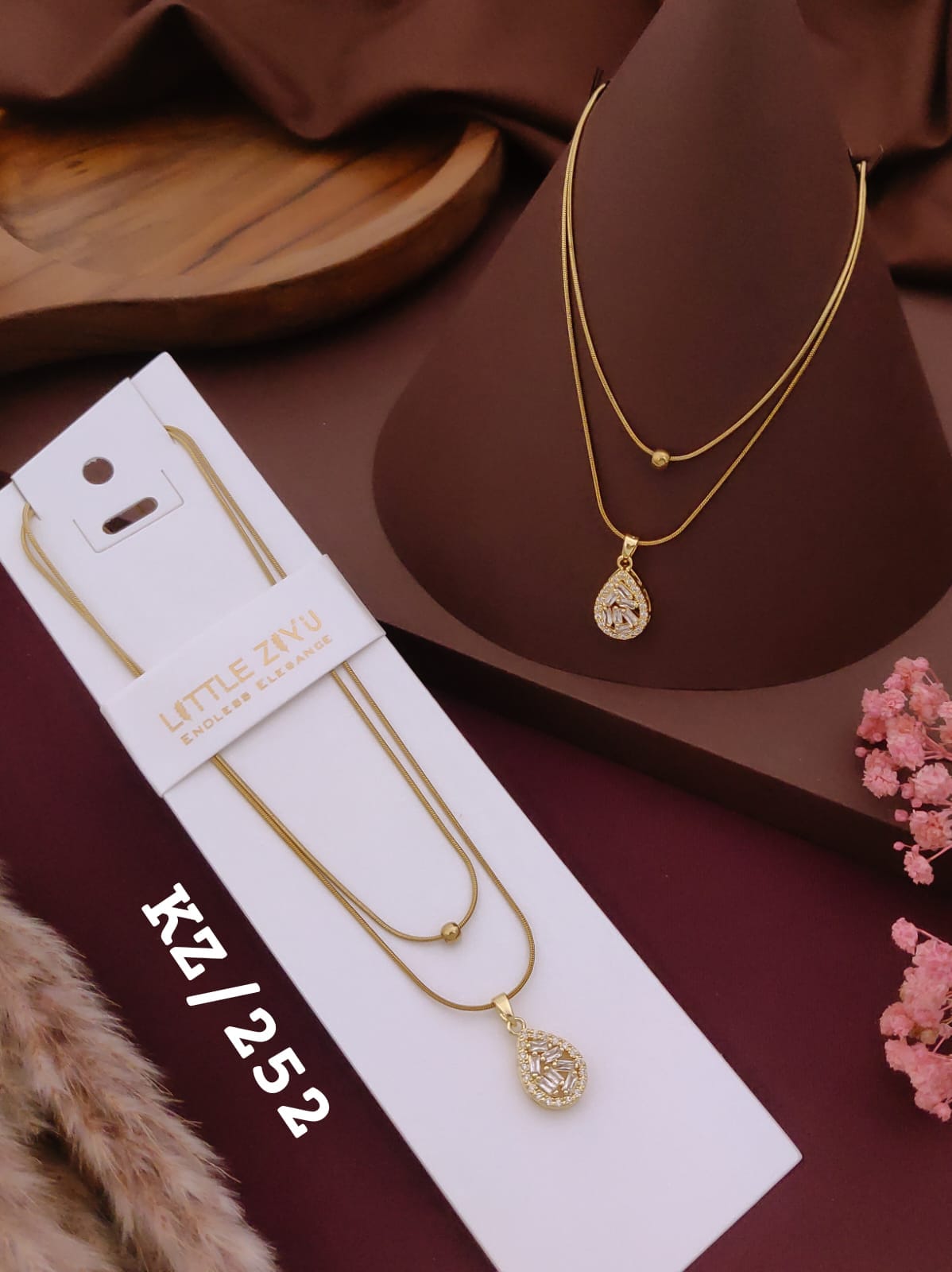 Golden Teardrop Crystal Pendant Necklace