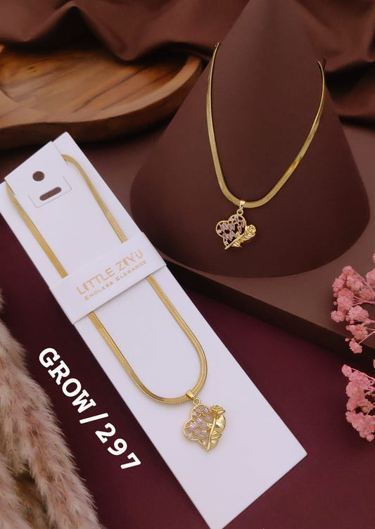 Golden Floral Crystal Leaf Pendant Necklace