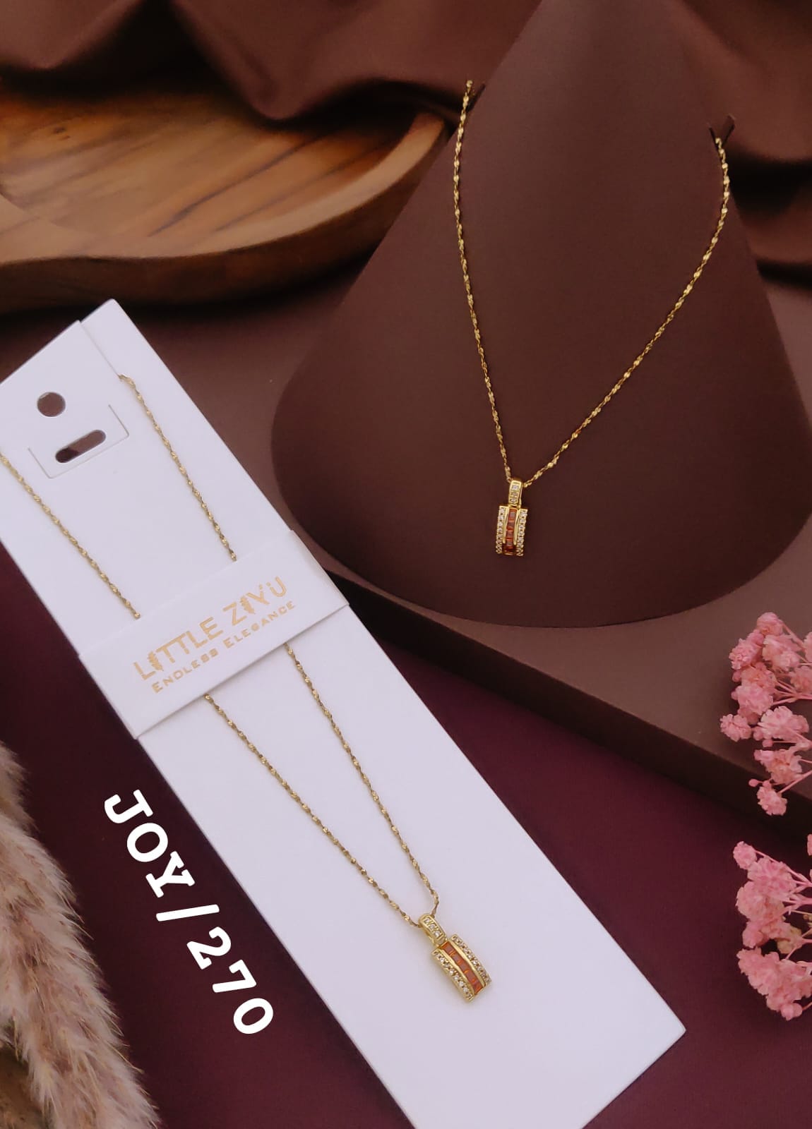 Elegant Gold-Tone Crystal Bar Pendant Necklace