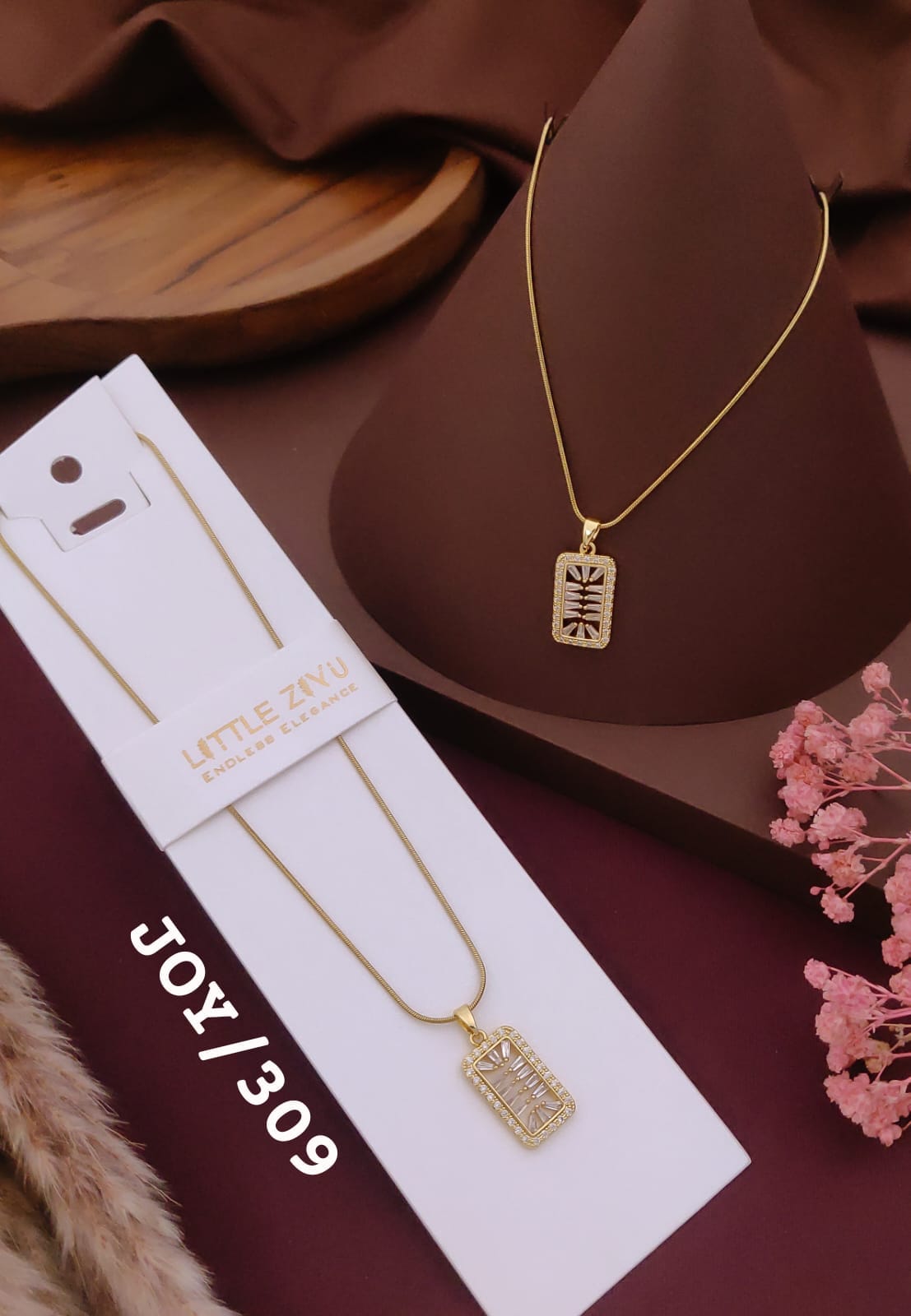 Elegant Crystal Rectangle Pendant Necklace