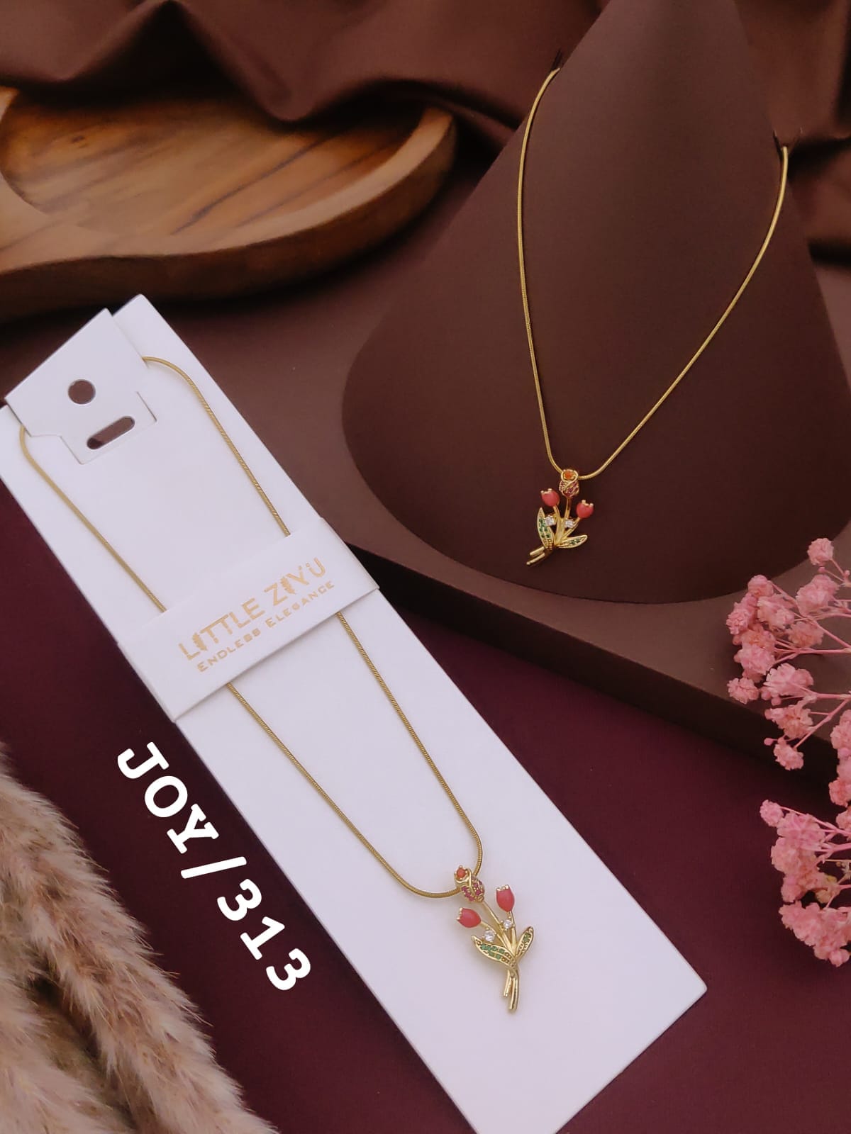 Elegant Red Tulip Pendant Necklace