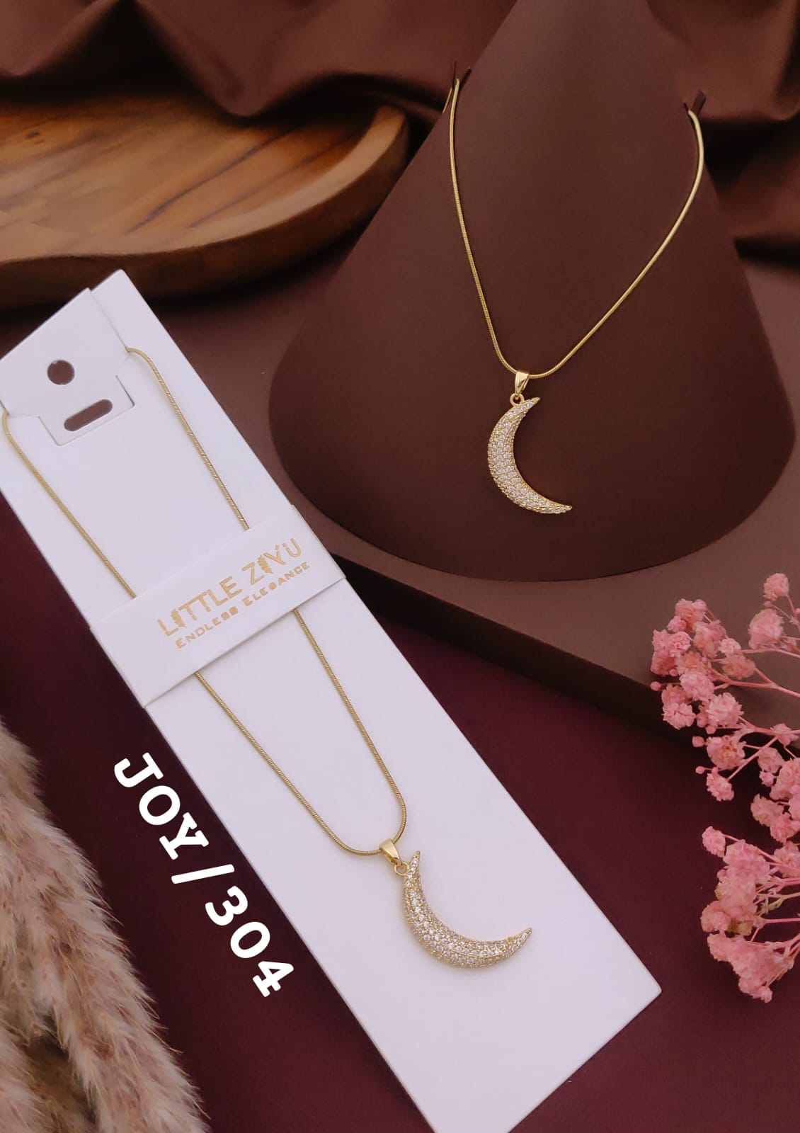 Celestial Crescent Moon Crystal Pendant Necklace