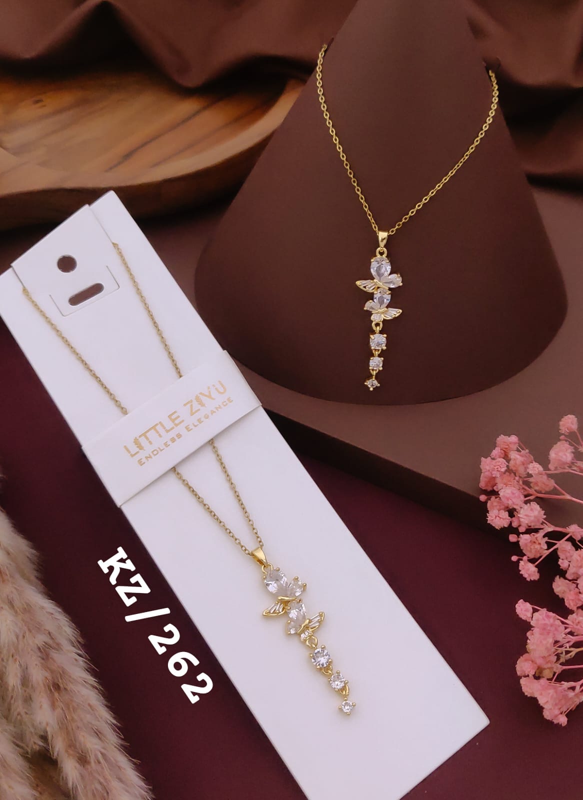 Elegant Floral Crystal Drop Pendant Necklace