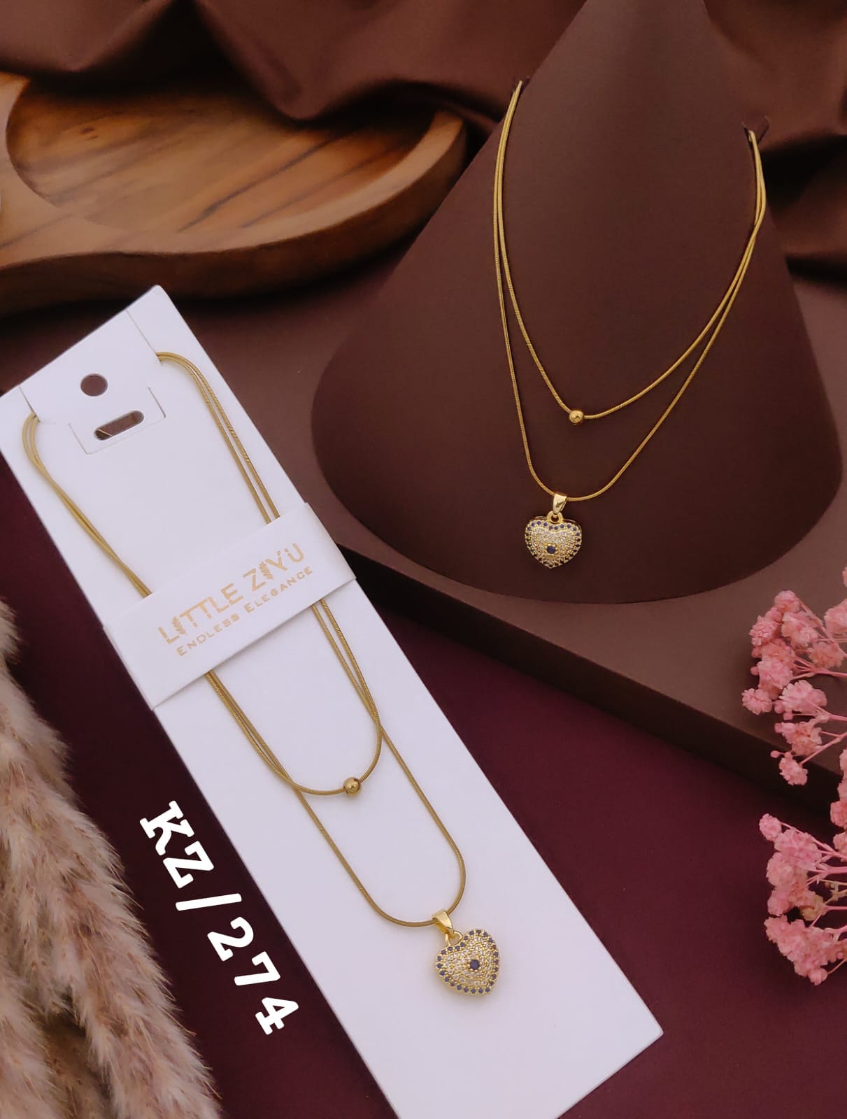 Elegant Gold-Tone Heart Crystal Pendant Necklace