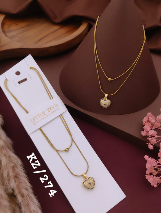 Elegant Gold-Tone Heart Crystal Pendant Necklace