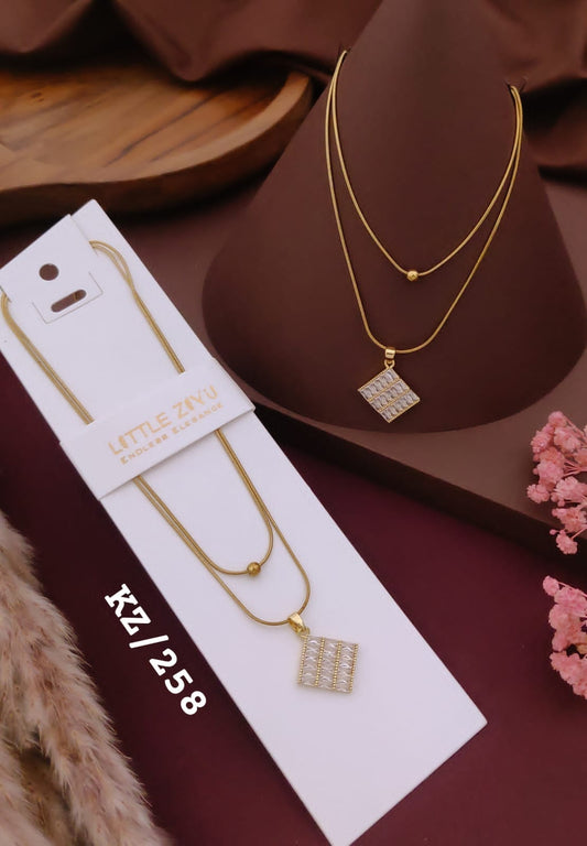 Elegant Geometric Crystal Rectangle Pendant Necklace