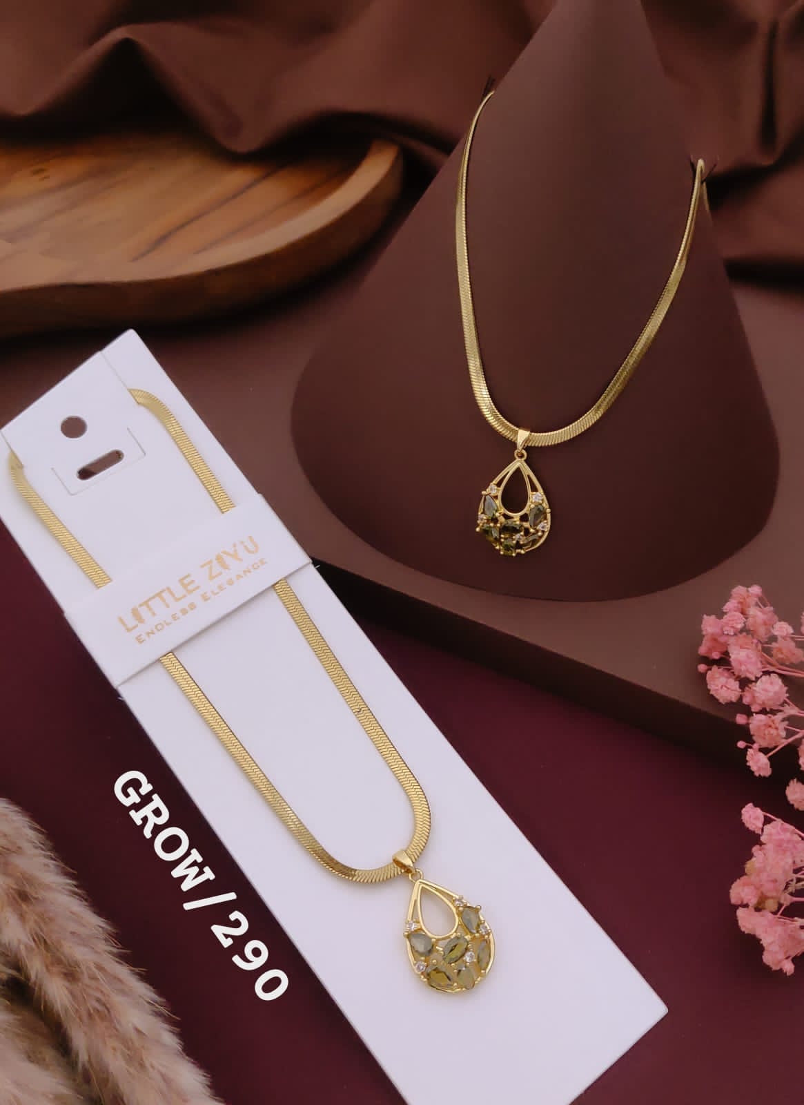 Elegant Teardrop Gold-Tone Statement Pendant Necklace
