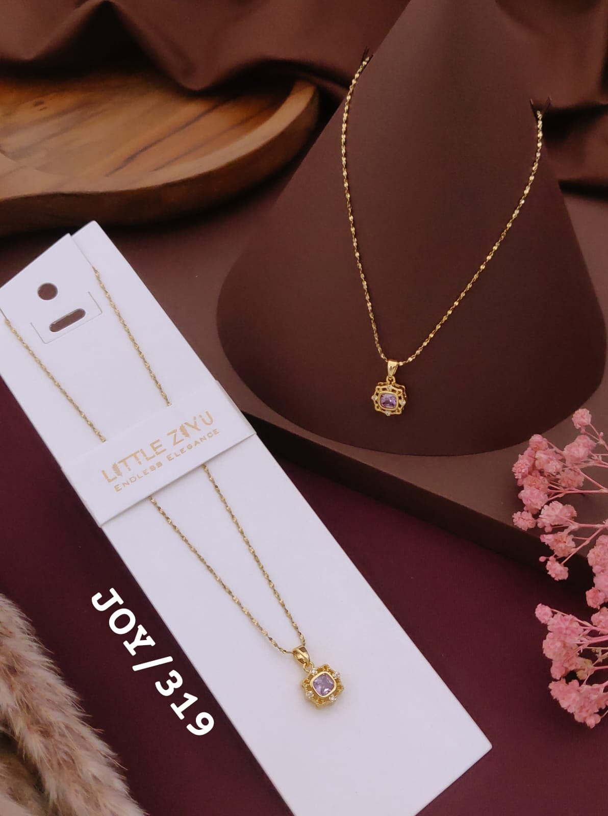 Elegant Purple Stone Gold Pendant Necklace
