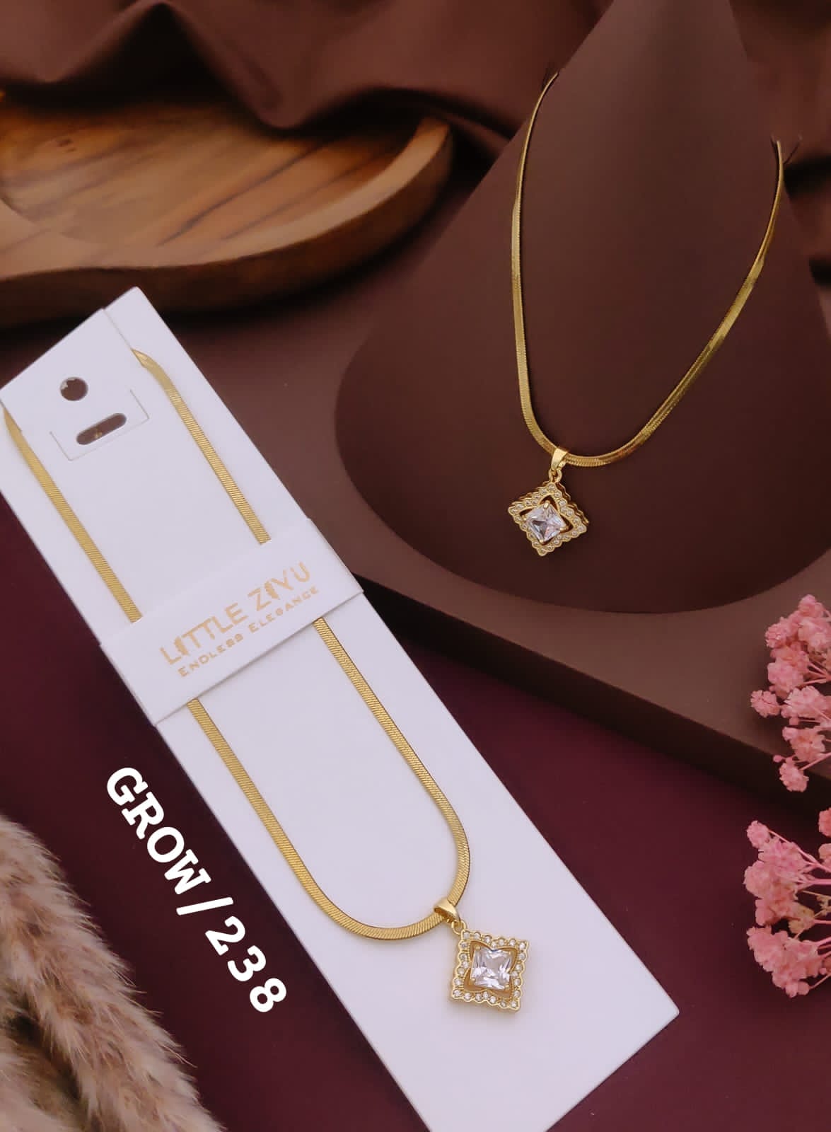 Classic Square Crystal Pendant Necklace