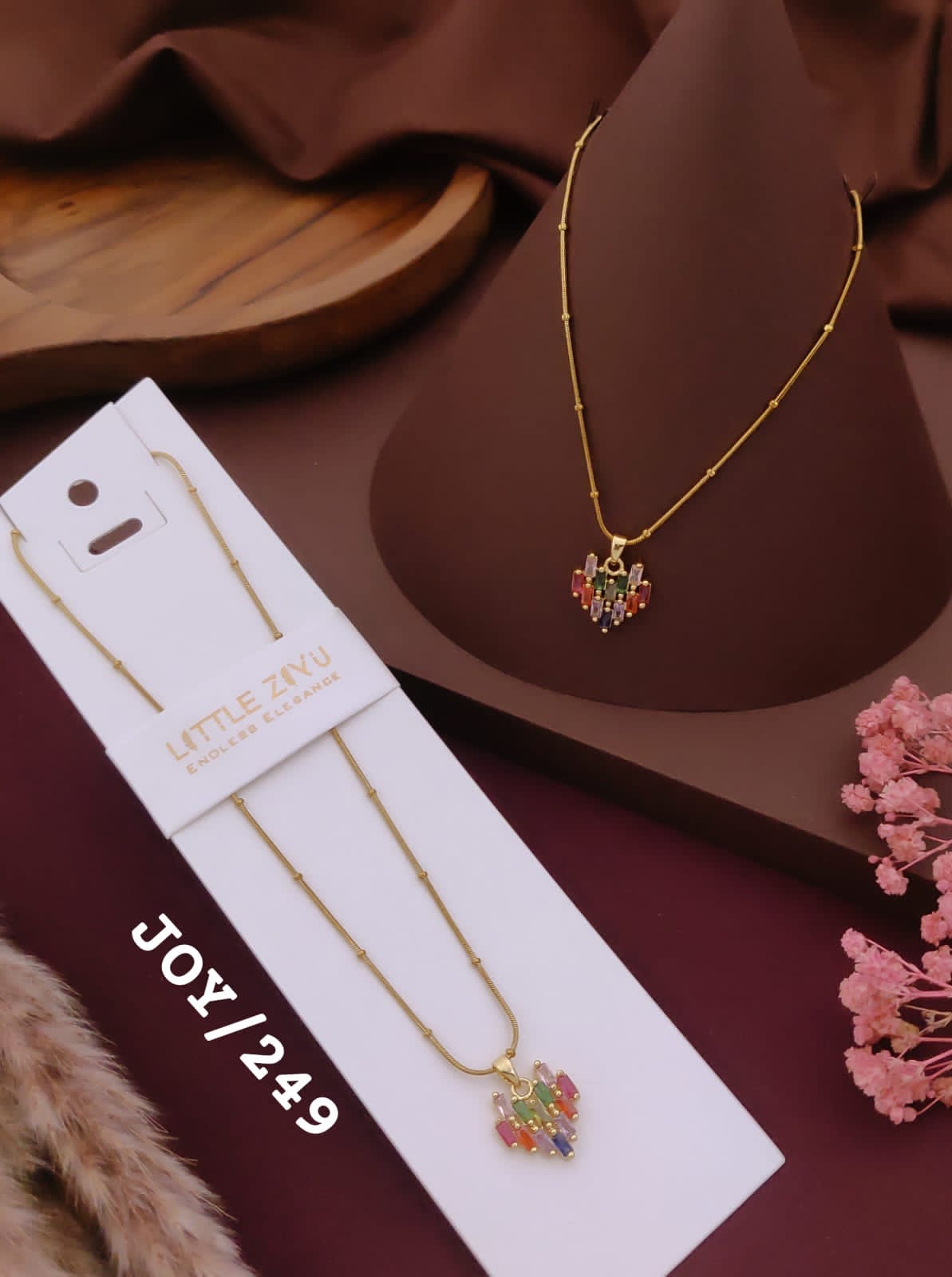 Colorful Crystal Heart Pendant Necklace
