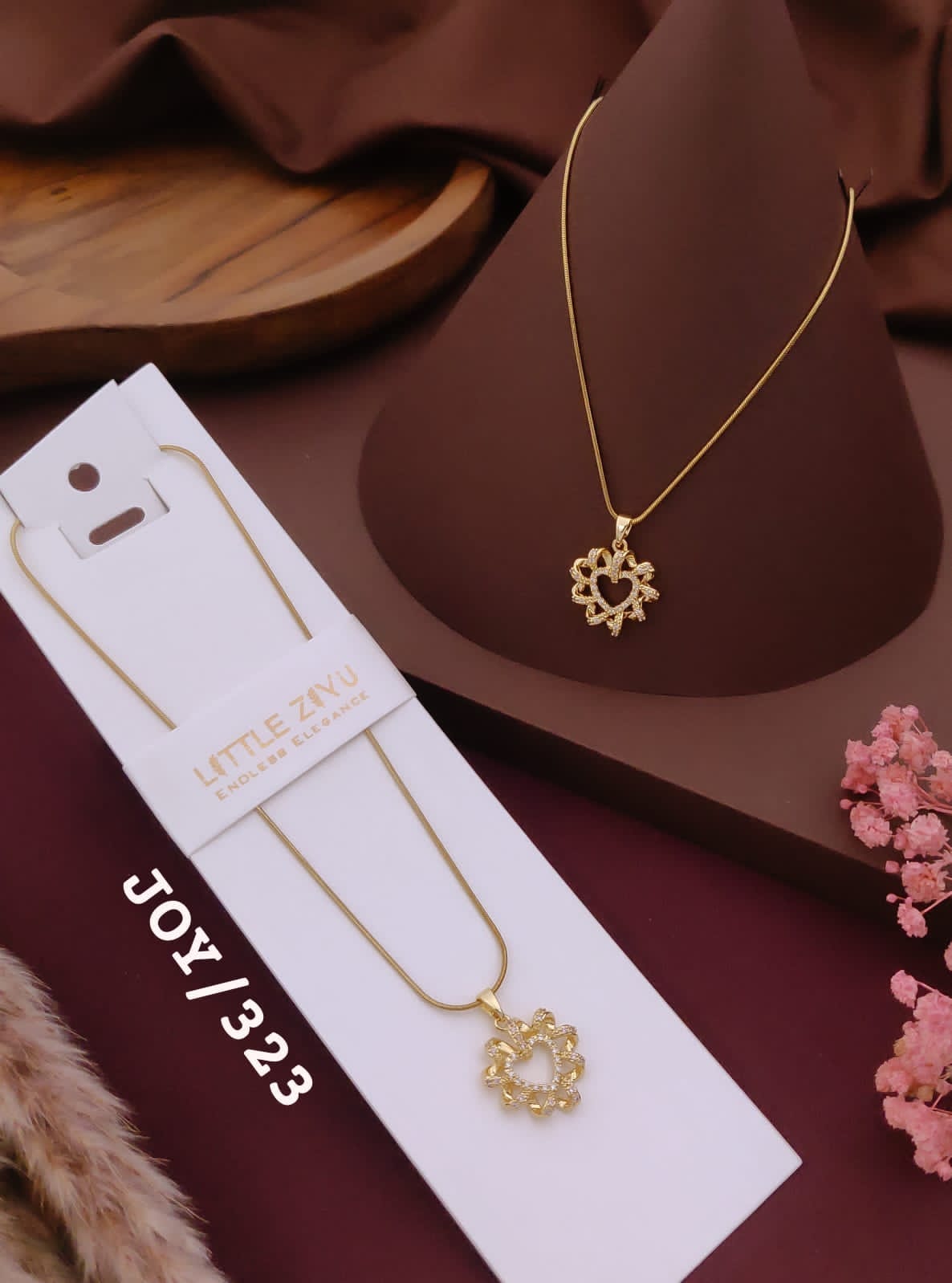 Elegant Golden Floral Heart Pendant Necklace