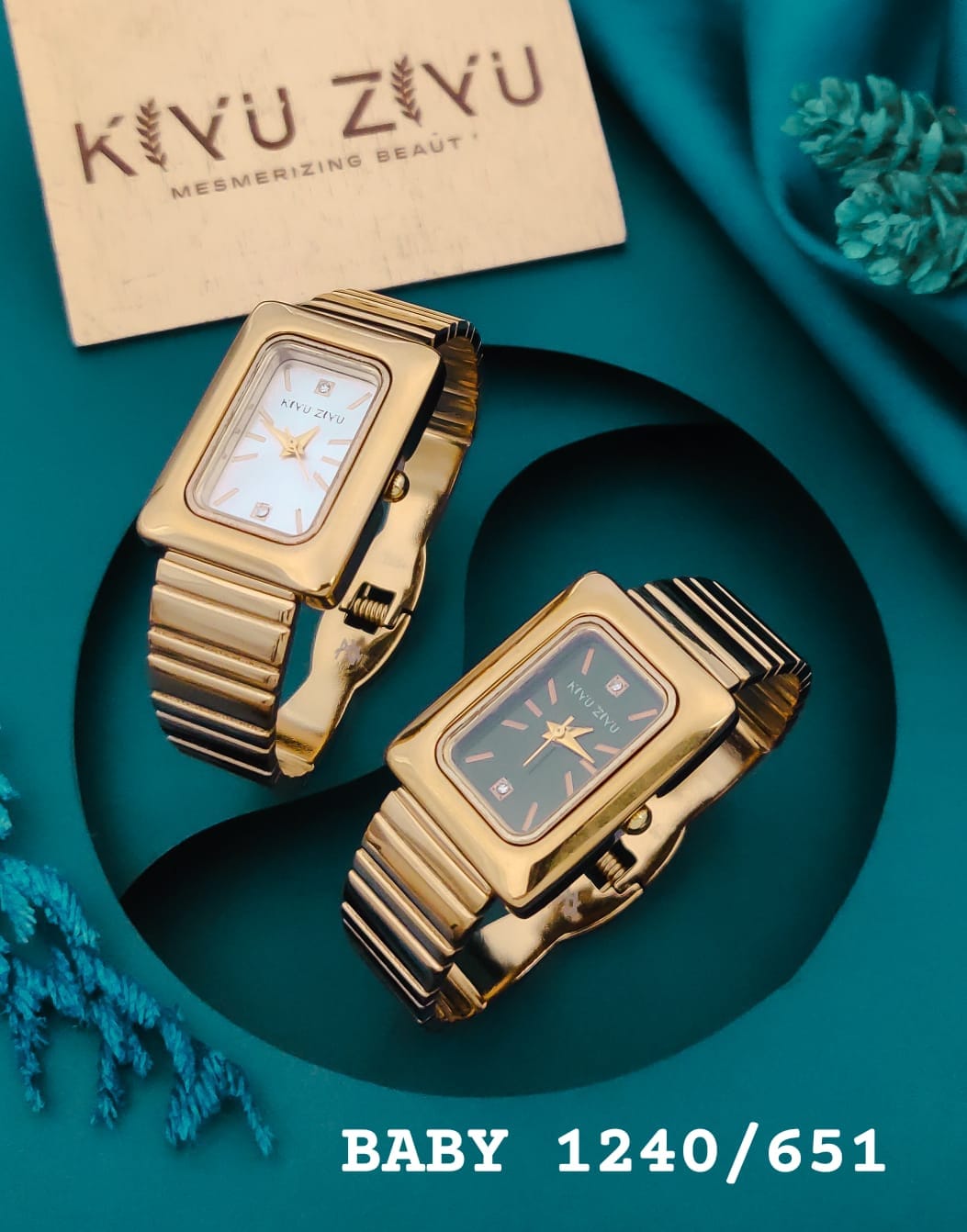 KIYUZIYU Baby Premium Gold-Tone Rectangular Bracelet Watch