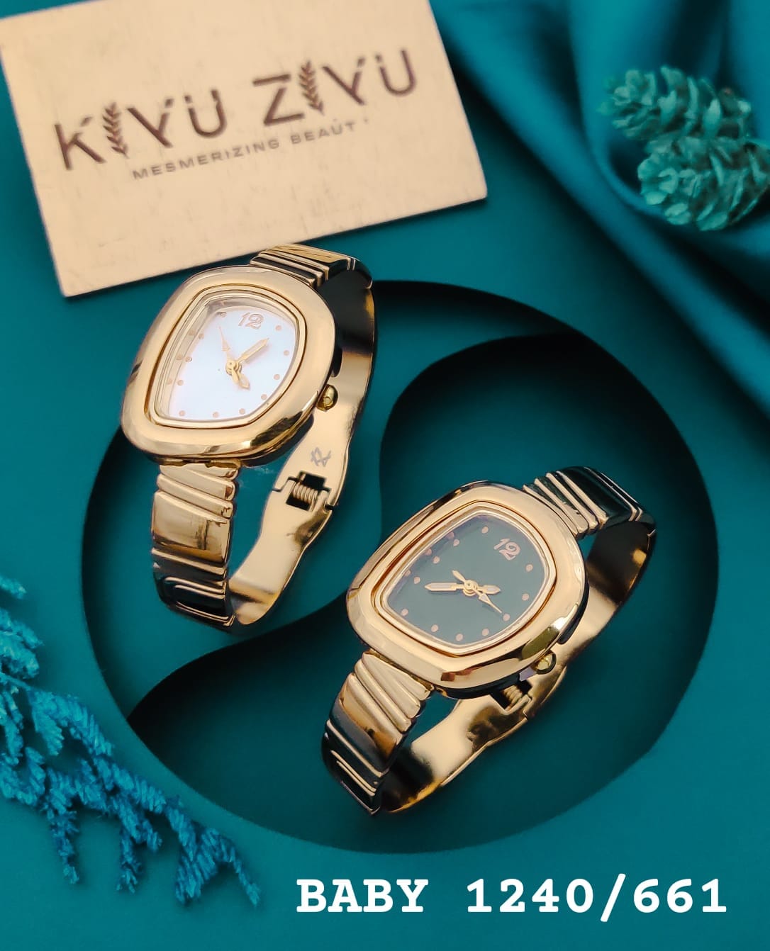 KIYUZIYU Baby Gold-Tone Cushion Dial Bracelet Watch