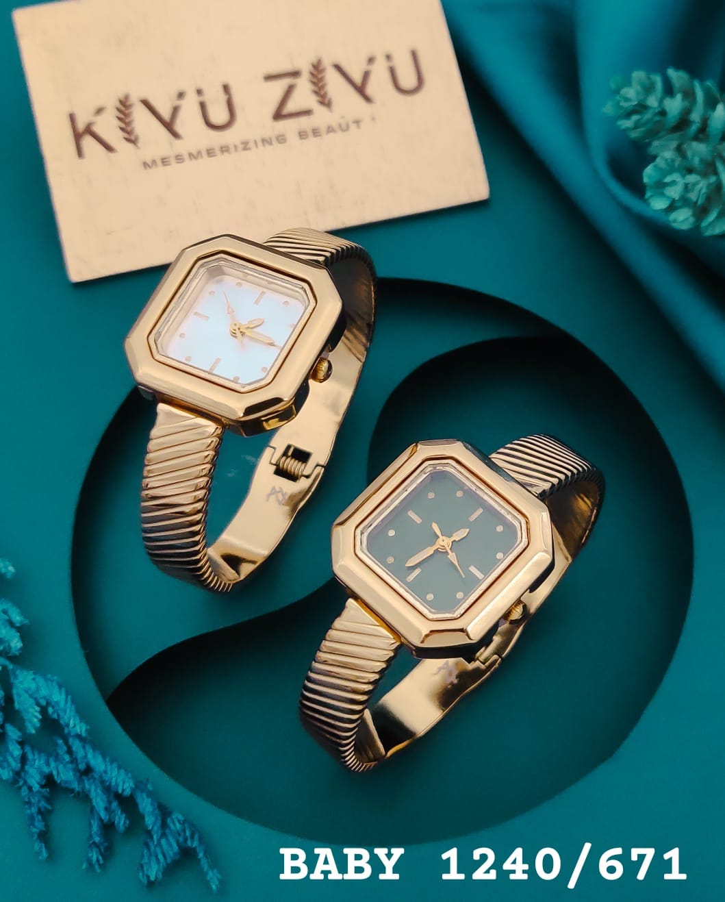 KIYUZIYU Baby Octagon Dial Ribbed Bracelet Watch
