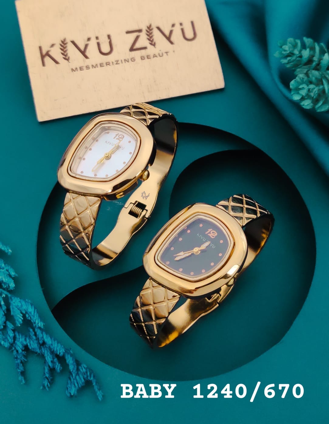 KIYUZIYU Baby Gold-Tone Quilted Bracelet Watch