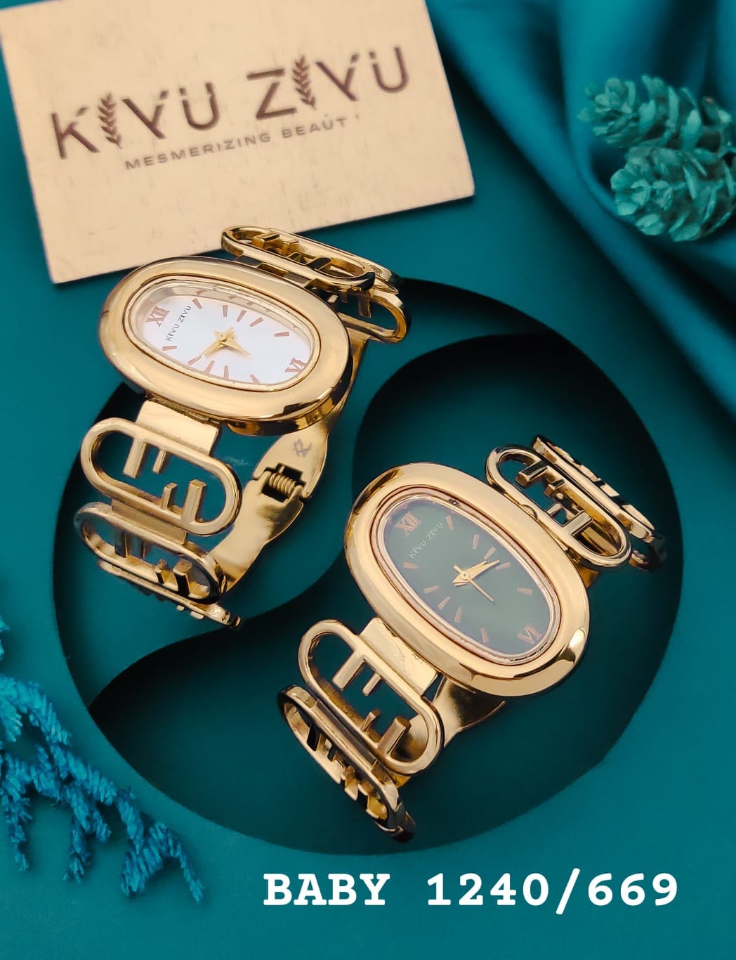 KIYUZIYU Baby Gold-Tone Oval Statement Bracelet Watch