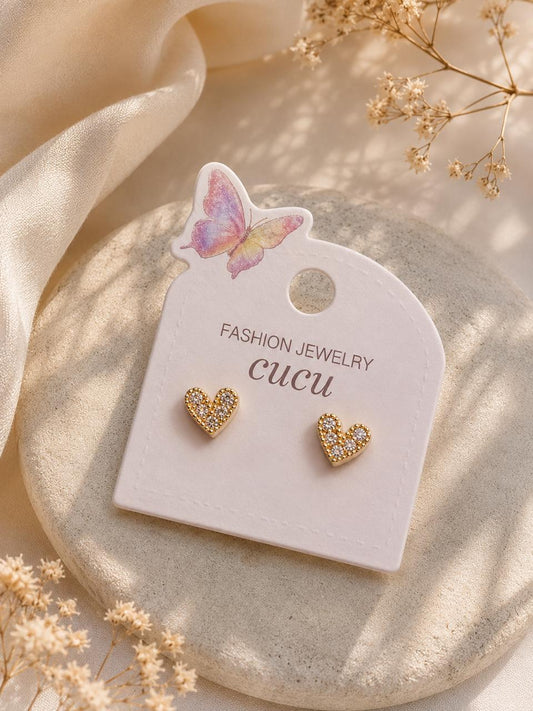 Cucu Sparkling Heart Stud Earrings
