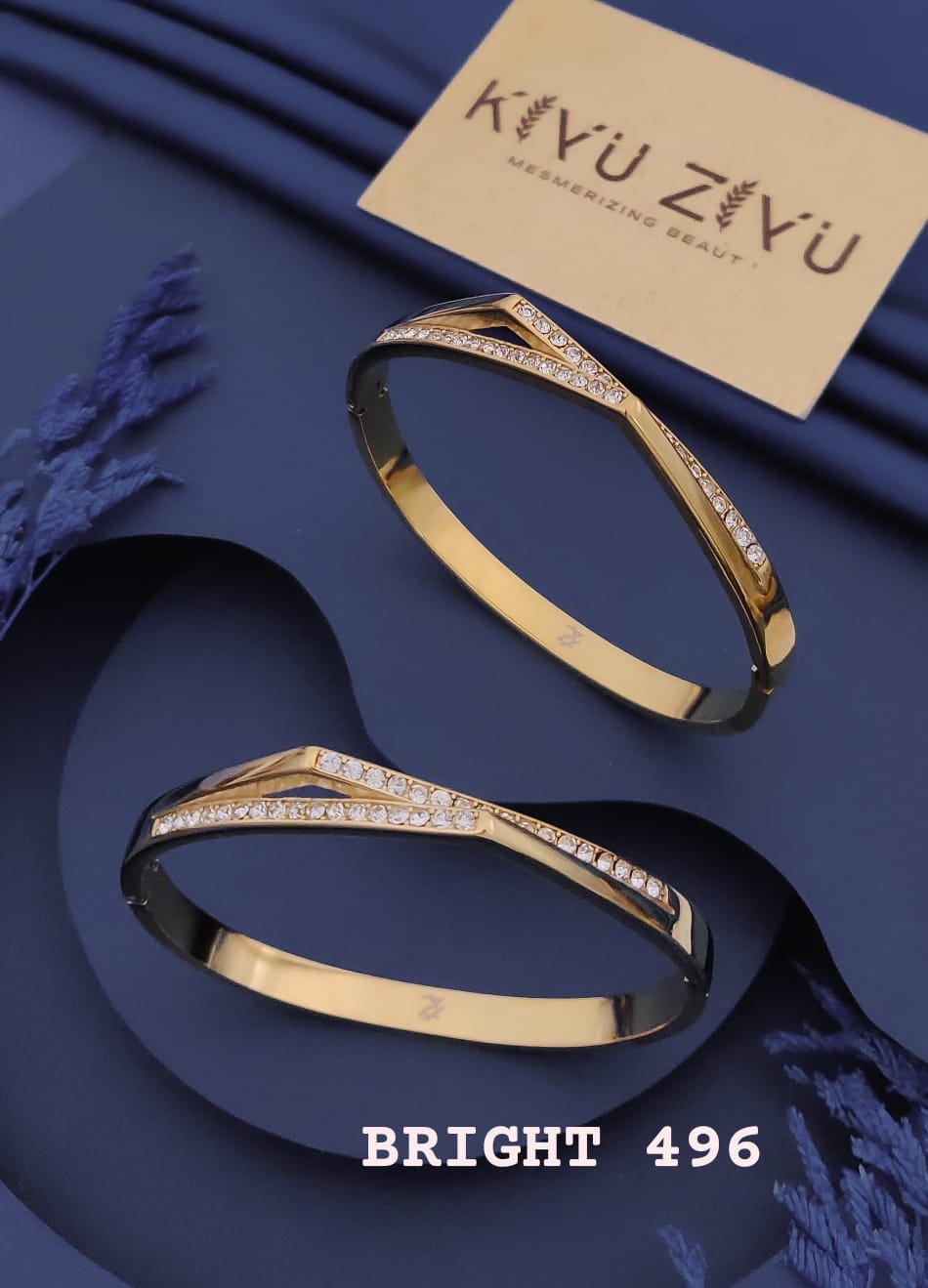 Crystal Wave Gold-Tone Adjustable Kada Bracelet