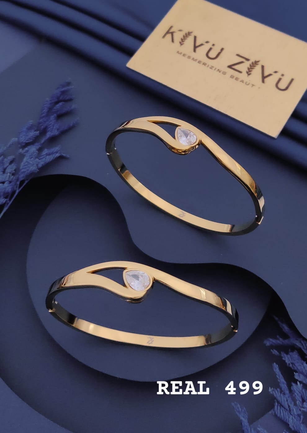 Solitaire Stone Gold-Tone Adjustable Kada Bracelet