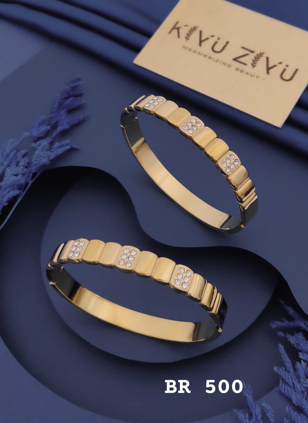 Golden Crystal Block Adjustable Kada Bracelet