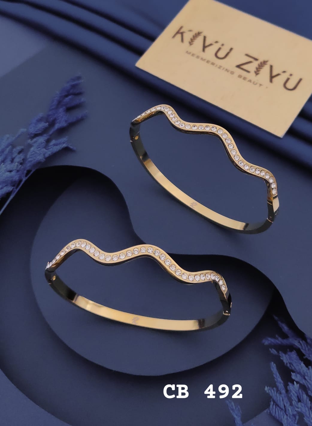 Golden Wave Crystal Adjustable Kada Bracelet