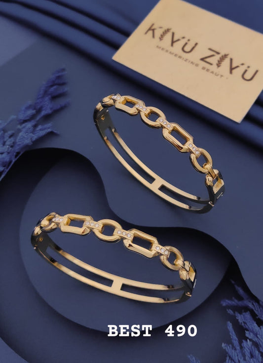 Golden Geometric Link Crystal Adjustable Kada Bracelet