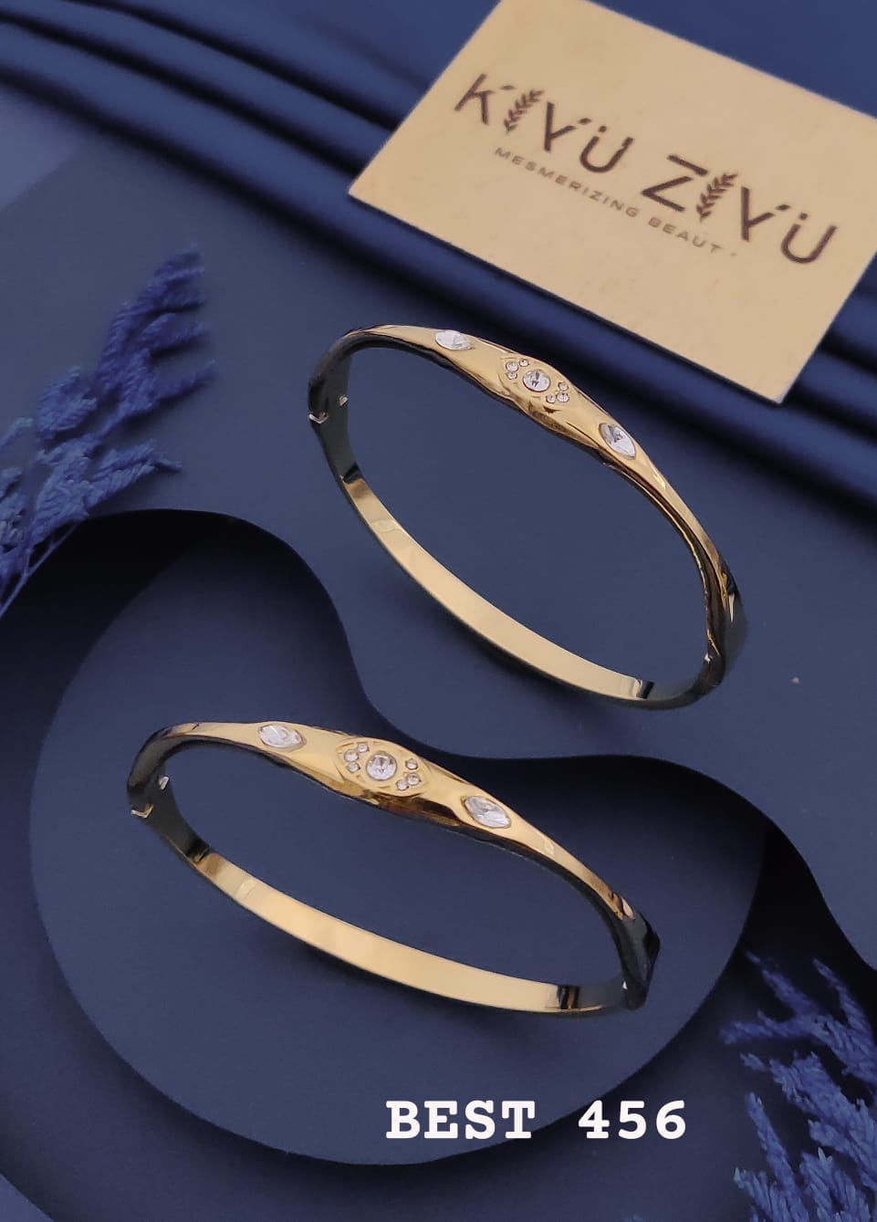 Crystal Motif Gold Kada Bracelet