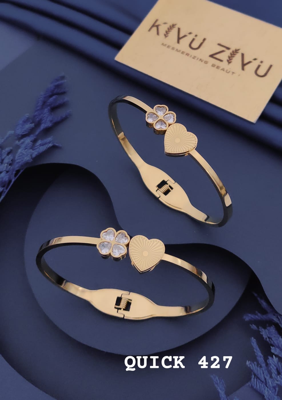 Floral Crystal Gold Kada Bracelet
