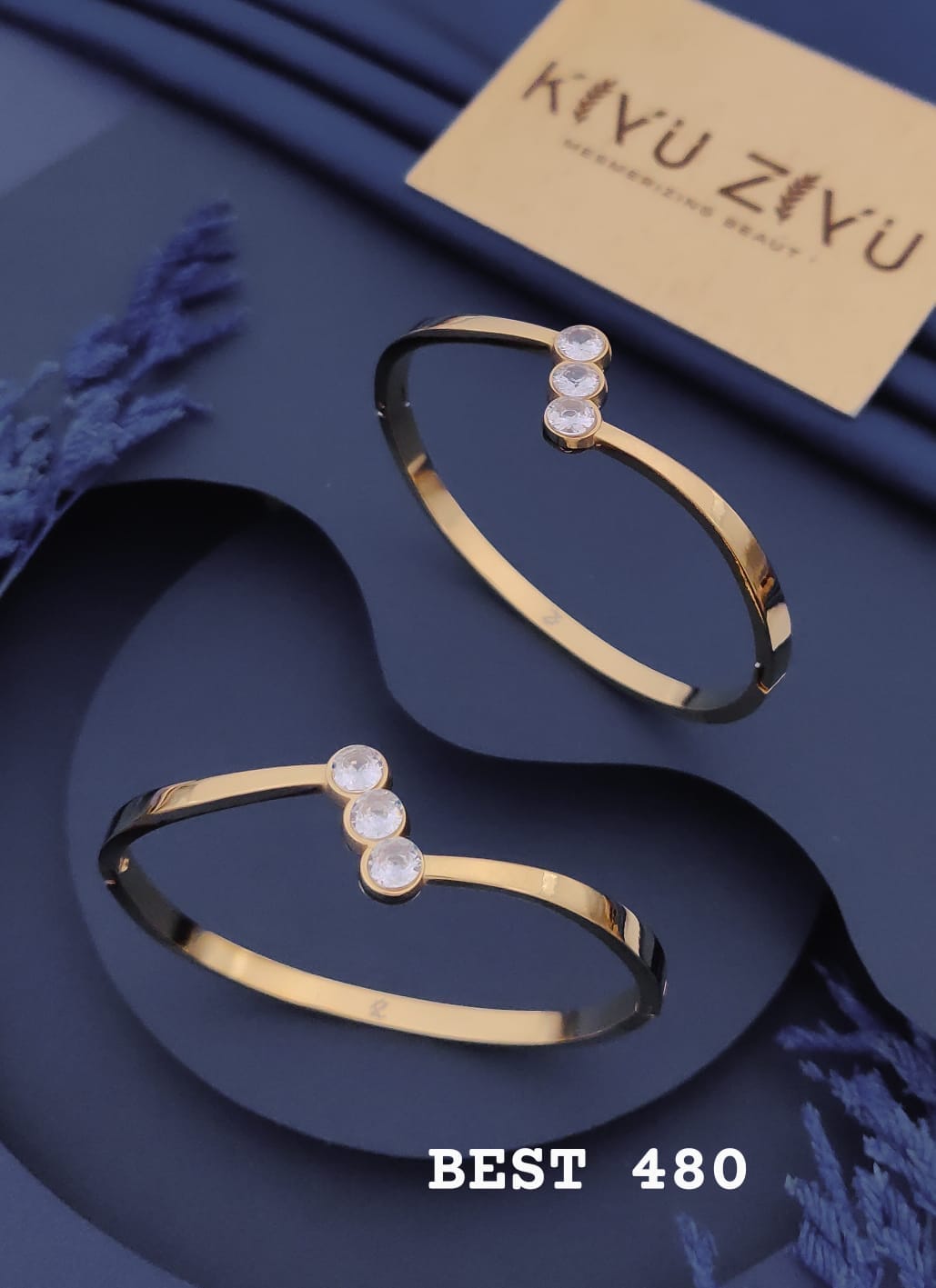 Triple Stone Gold Kada Bracelet