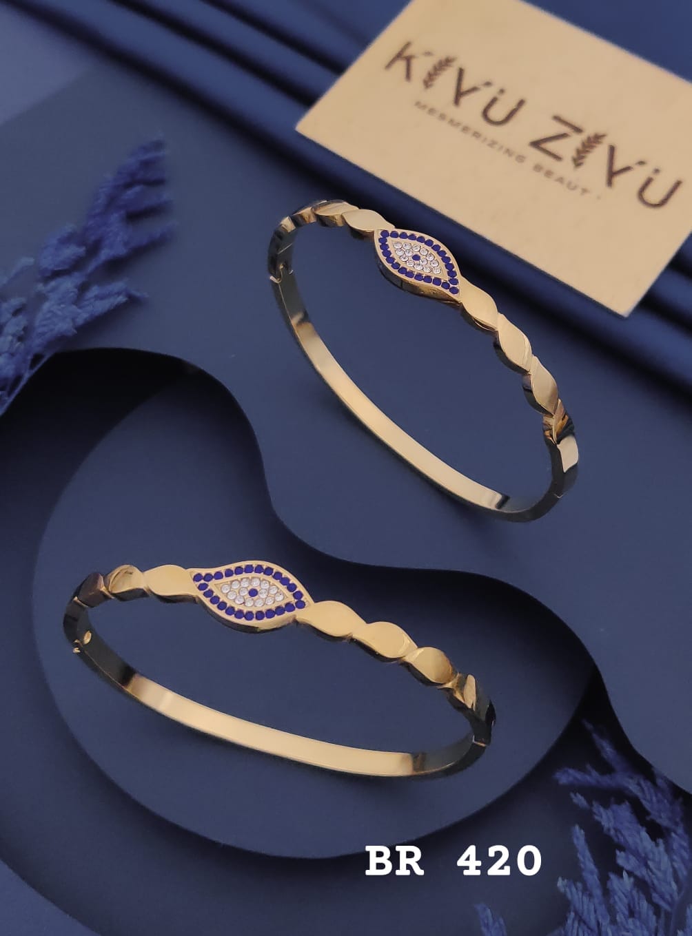 Evil Eye Blue Stone Gold Kada Bracelet