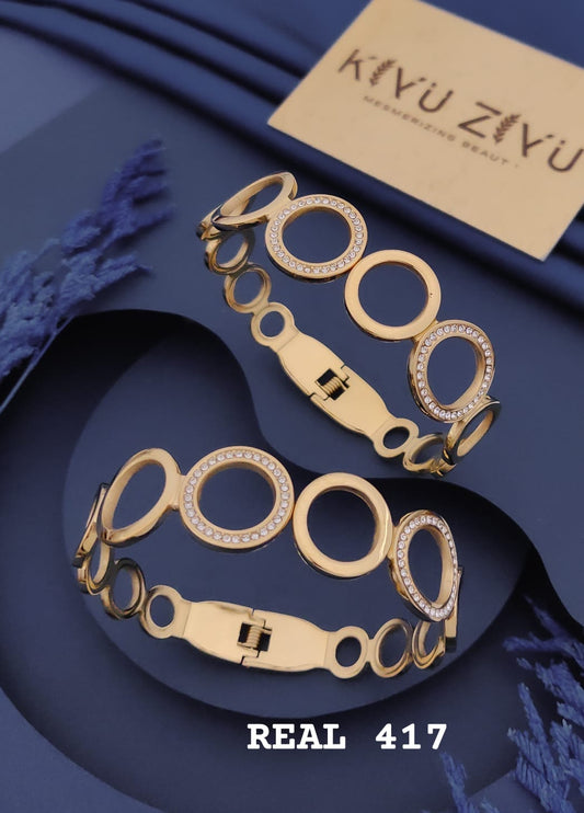 Crystal Circle Link Gold-Tone Statement Bracelet