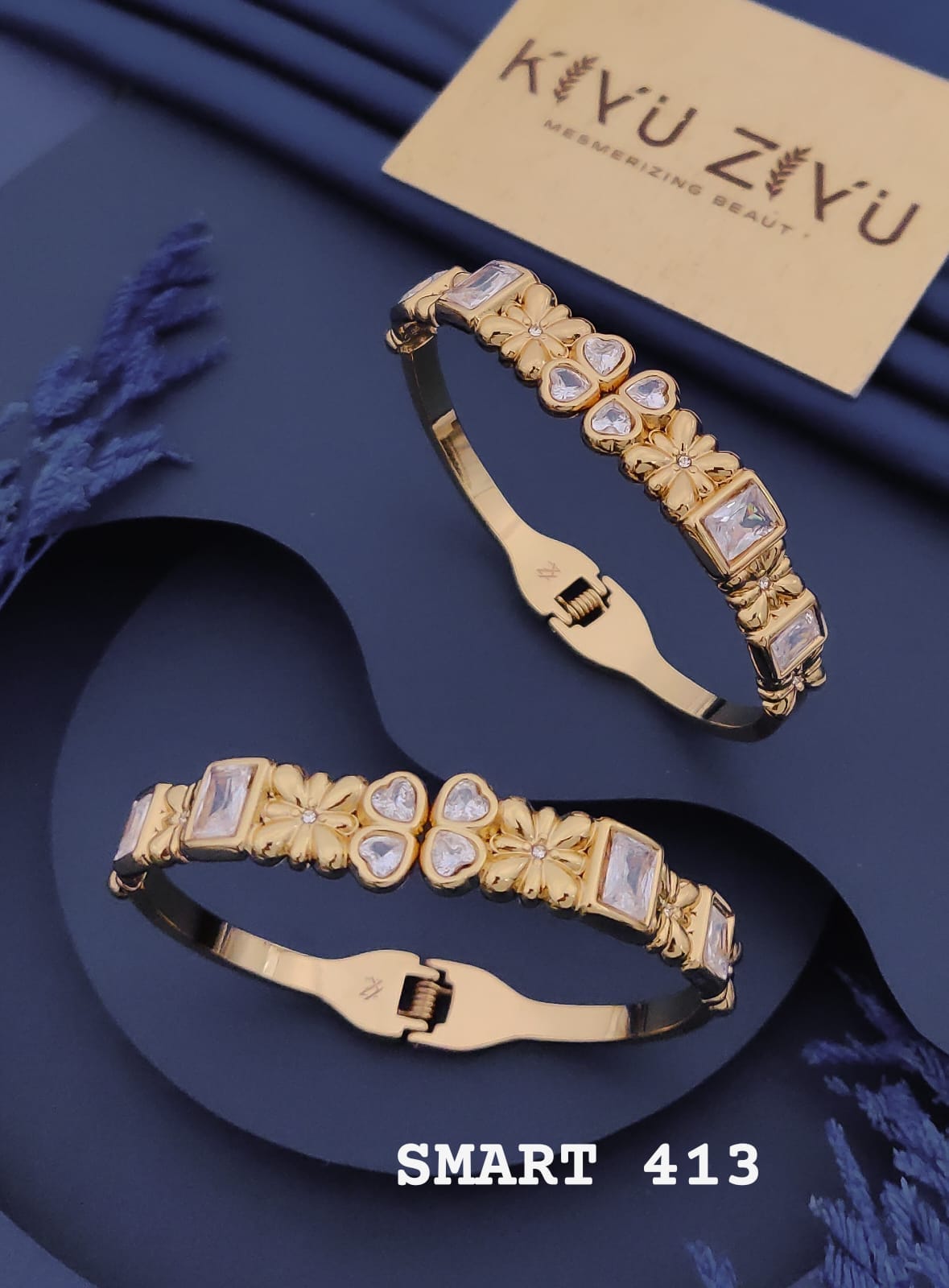 Floral Crystal Charm Gold-Tone Bracelet
