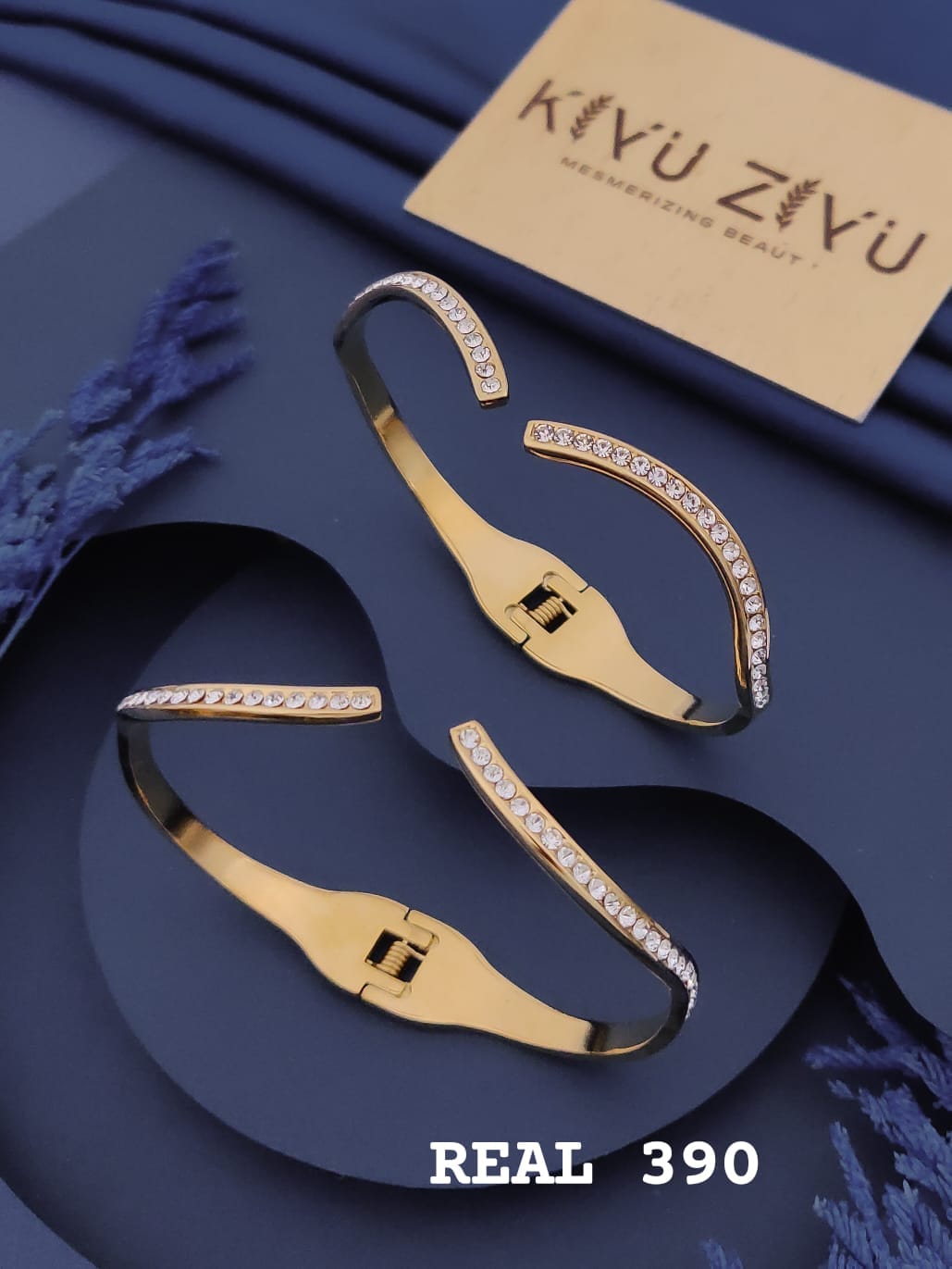 Golden Crystal Curve Open Cuff Bracelet