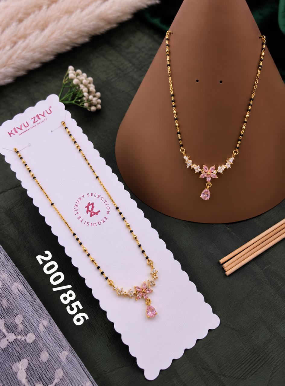 Pink Floral Crystal Drop Mangalsutra