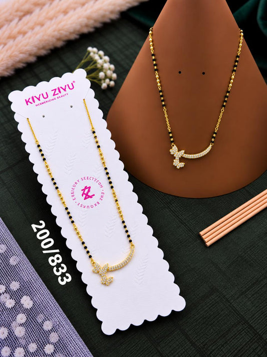 Gold-Tone Crescent Cross Mangalsutra with Sparkling Stone Details